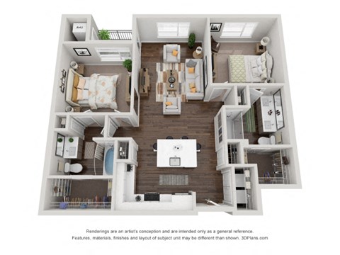 Floor plan for 2 beds, 2 baths, 1113 sqft